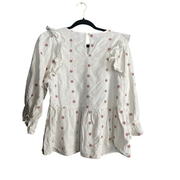 Universal Thread White Peasant Top Women Small Floral Peplum Ruffle Cotton Boho - Picture 6 of 10